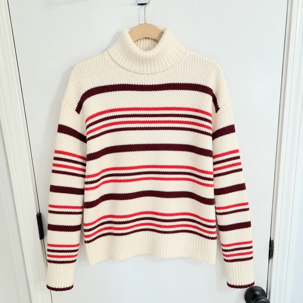 Madewell Cotton Rib Turtleneck Sweater Red White Stripe Cabincore Oversized XS